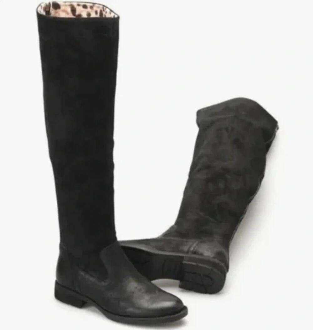 Born Womens Borman Knee High Boots Size 5.5 Black Suede NWOB